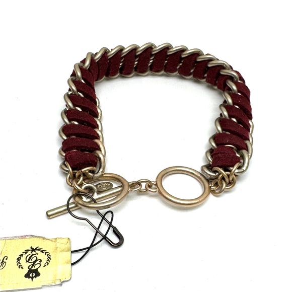 Premier Designs Red Suede and Goldtone Woven Chain Link Bracelet - Picture 6 of 10